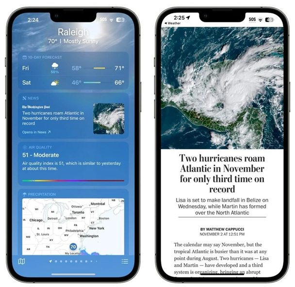 古冶苹果14维修分享iPhone 14手机如何看天气时顺带看新闻 