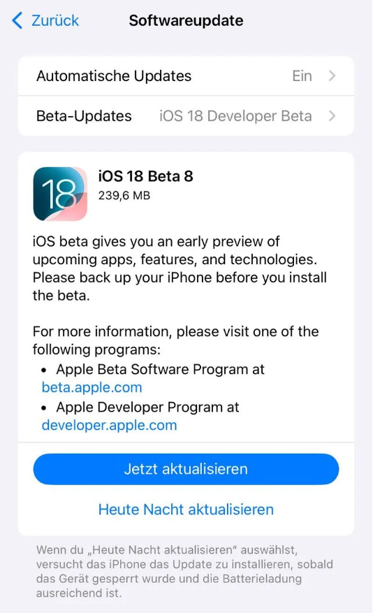 古冶苹果手机维修分享苹果 iOS / iPadOS 18 开发者预览版 Beta 8 发布 